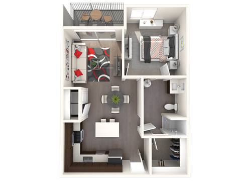 Floor plan for 1 bed, 1 bath, 712 sqft